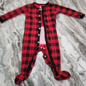Pl sleep footie buffalo plaid Santa baby  pajamas